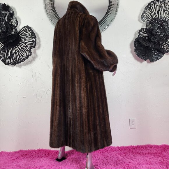 VINTAGE~PLUS 1X/2X~RANCH BROWN MAHOGANY GENUINE REAL FULL LENGTH MINK FUR COAT - Picture 8 of 16